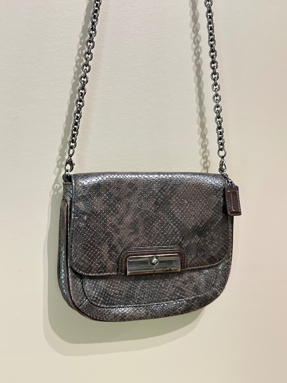 Coach Kristin Faux Snakeskin Leather Chain Crossbody Bag Shoulder Bag Clutch